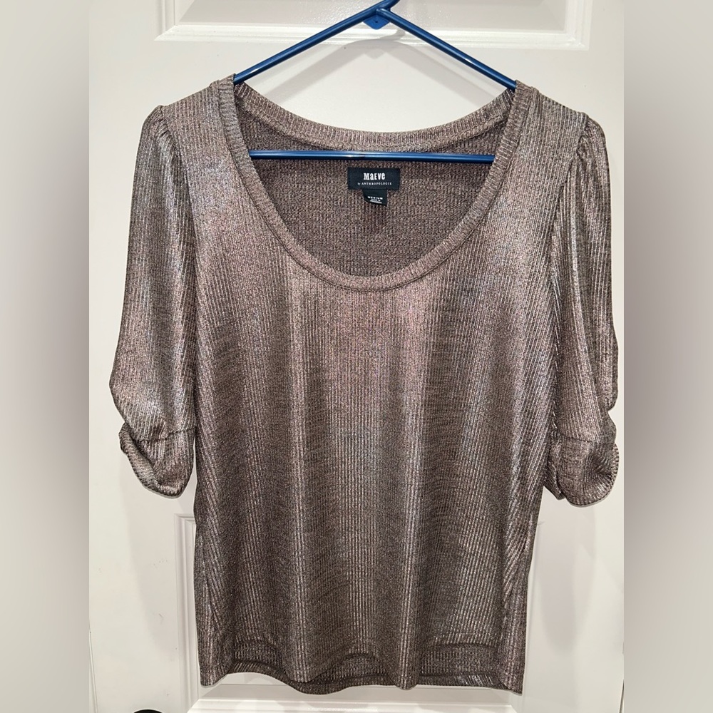 Maeve by Anthropologie Rose Gold Metallic Silver /Tyrie Blouse